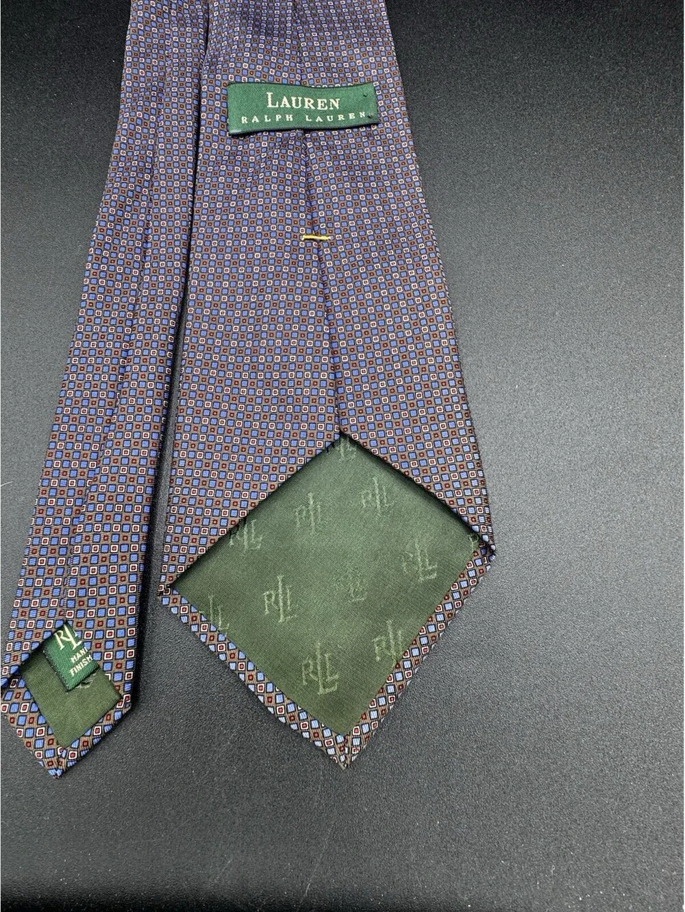 Vintage Lauren Ralph Lauren Silk Tie Brown Blue Geometric USA 28.5” x 3.75”
